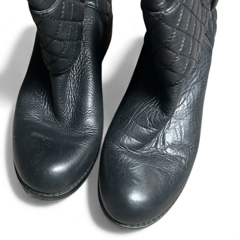 Vince Camuto Black Winta Burly Leather Quilted Detail Ankle Moto Boots Size 8.5M